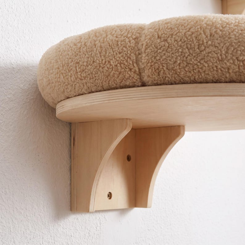Wall Mounted Cat Bed | Floating Cat Shelf with Plush Cushion | Wooden Cat Perch | Space Saving Cat Wall Furniture | Cat Tree Alternative