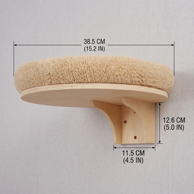 Wall Mounted Cat Bed | Floating Cat Shelf with Plush Cushion | Wooden Cat Perch | Space Saving Cat Wall Furniture | Cat Tree Alternative