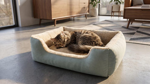 Sage Green Pet Bed | Soft Plush Cat & Dog Bed | Cosy Fleece Lined Bolster Sofa Bed | Calming Puppy Kitten Nest | Modern Home Pet Furniture
