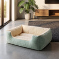 Sage Green Pet Bed | Soft Plush Cat & Dog Bed | Cosy Fleece Lined Bolster Sofa Bed | Calming Puppy Kitten Nest | Modern Home Pet Furniture